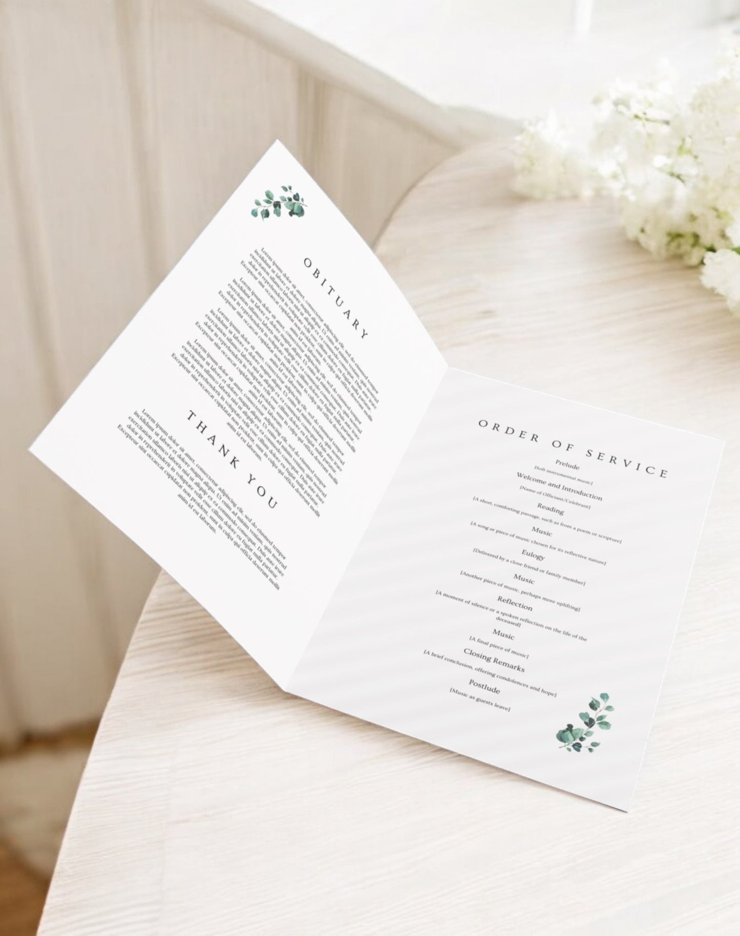 In Loving Memory Funeral Order Of Service - Ivy and Gold Wedding Stationery