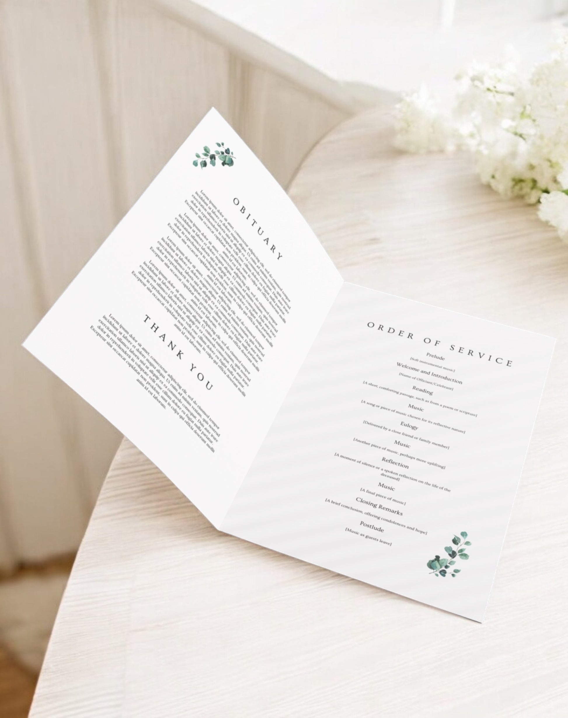 In Loving Memory Funeral Order Of Service - Ivy and Gold Wedding Stationery